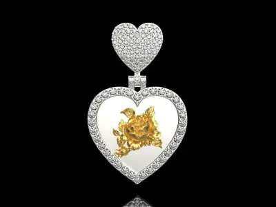 pendant in the form of a heart with a rose 3D print model