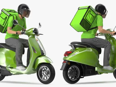  Delivery Man Riding Scooter 
