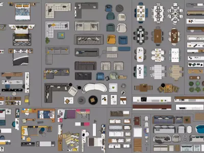 FLOOR PLAN 2d furniture top view PSD 3D model render realistic  3D model