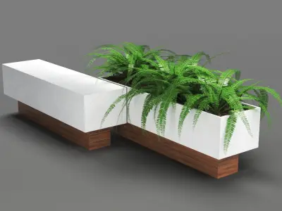 bench1108 wooden planter with plants 3D model
