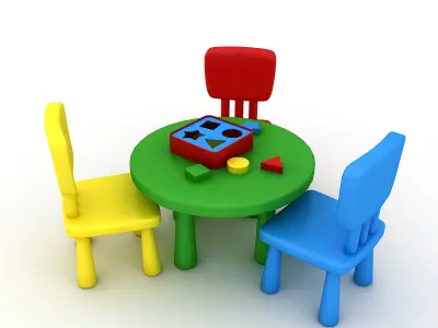Kindergarten Table Chair Low-poly 3D model