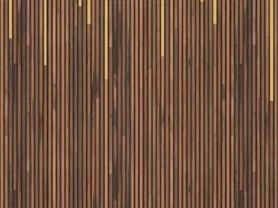 Wall panel with wood sticks and gold metal Texture