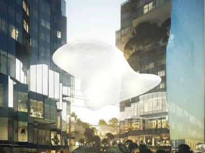 Iconic Glass Skyscraper with Floating Cloud Plaza 3D model