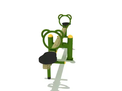 Kids Game Play Equipment 005 Bear Metal Wood Seesaw 3D model