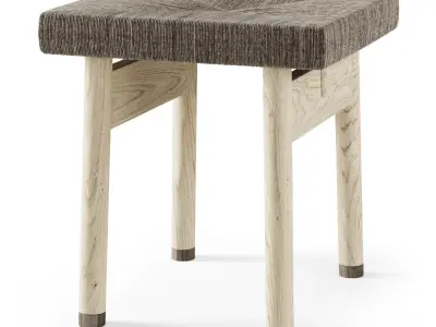 Wooden rattan stool  3D model