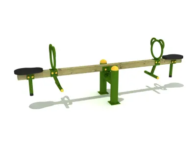Kids Game Play Equipment 005 Bear Metal Wood Seesaw 3D model