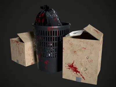 Trash And Carton Box Low-poly 3D model
