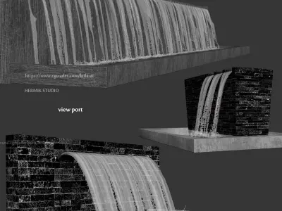 3 Waterfall fountains wide rock panel 3D model