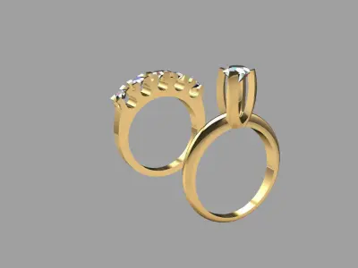Diamond-Set Gold Ring and Pendant Set 3D print model