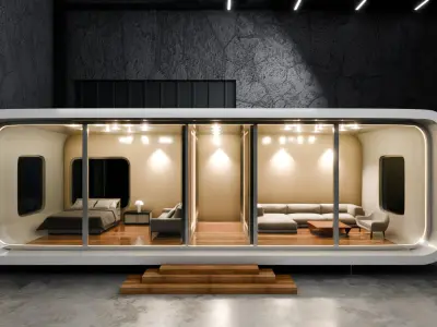 Minimalist Futuristic Booth  Modular Pod House  Blender Scene 3D model