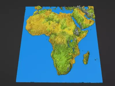 Africa and Middle East Map Topography Low-poly 3D model