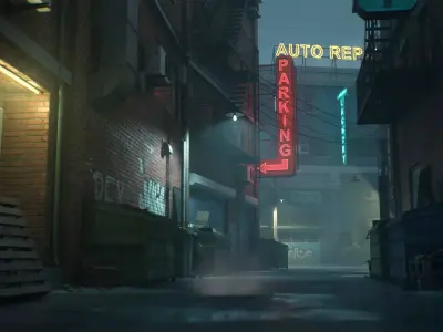 Downtown Alley Low-poly 3D model