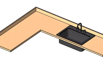 Kitchen counter top L-shaped with sink 3D model