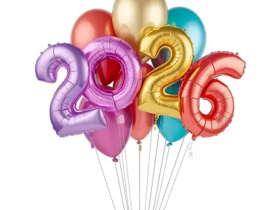 2026 New Year Foil Balloon Sculpture 3D Model Low-poly 3D model purchase