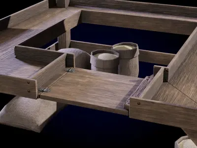 Wooden Market Stand Low-poly 3D model