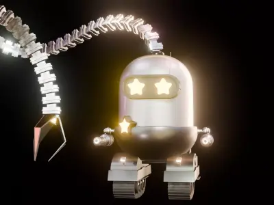 worrior Robot with Articulated Claw Arm Low-poly 3D model