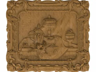 Carved panel painting STL 3D model 34