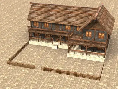 Low poly medieval village house Low-poly 3D model