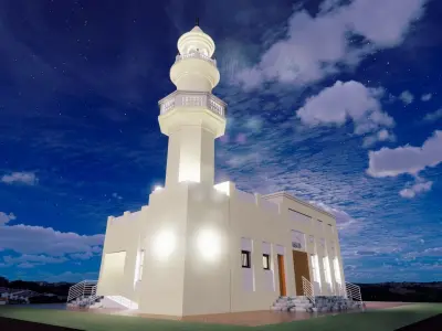 Mosque Masjid with concrete Minaret in Revit 3D model