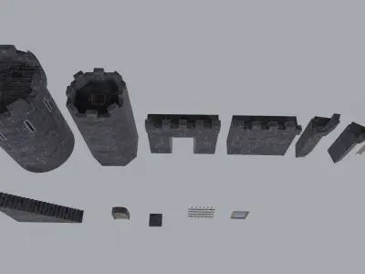 Modular Castle  Walls PBR Low-poly 3D model