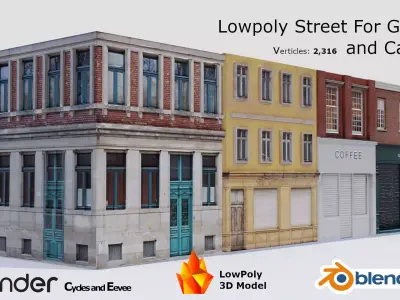 Lowpoly Street Model for gaming and cartoon Low-poly 3D model