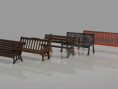 Park Benches - game ready Low-poly 3D model
