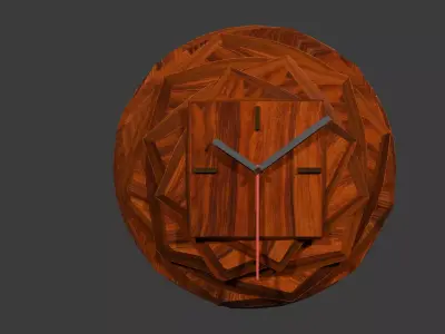 Funky Rotated Pieces Wood Wall Clock Low-poly 3D model