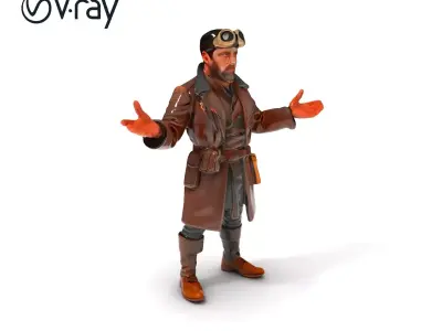 Steampunk Adventurer with Goggles and Leather Coat D Model Low-poly 3D model