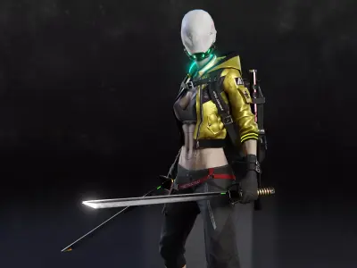 Futuristic Cyberpunk Samurai Girl - Rigged 3D model