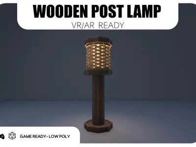 Wooden Post Light - Game Ready Low-poly 3D model