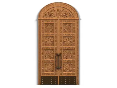 Door0018 ornate wooden door hanging on wall 3D model