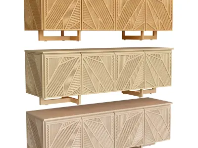 Geometric Oak Sticks TV Unit Inspired from Ancient Egypt 3D model