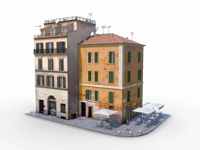 Italian City Old Buildings Collection Low-poly 3D model