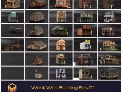 West Wild Building Set 01 Low-poly 3D model