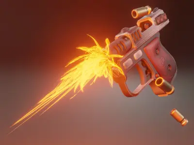 Stylized pistol with a rose Low-poly 3D model