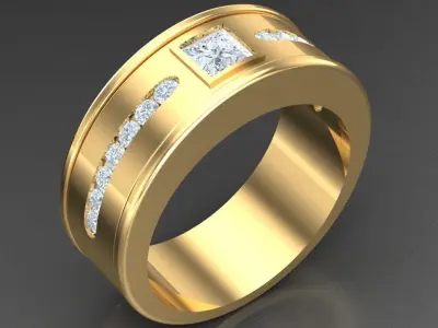 Light Gold Diamond Men Ring 2MR007 3D model
