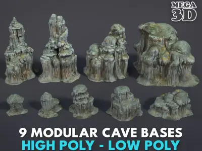 9 Modular Cave Bases - 250212 Low-poly 3D model