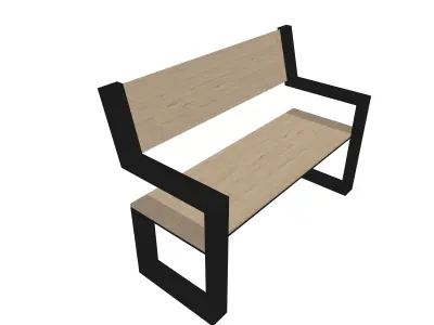 Minimalist Wooden Bench 3D model