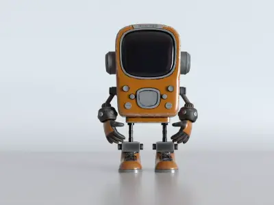 Retro Phoned Head Cute Robot Low-poly 3D model