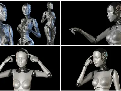 Robot Woman Rigged Collection 3 in 1 3D Model Pack