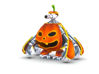 low poly 3d model cartoon pumpkin robot Low-poly 3D model