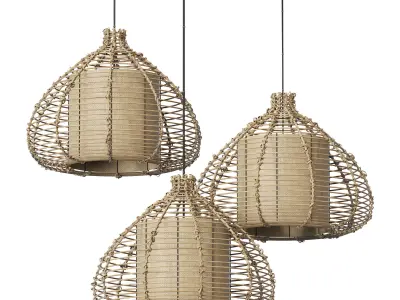 Lamp wicker branch rattan Dome 3D model