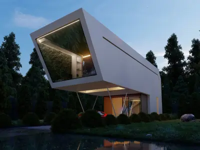 Exterior and Interior Minimalist House for Sketchup and Vray 3D model