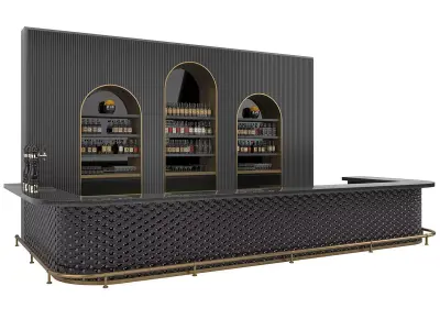 Restaurant Bar Set 03 with Black Ceramic tiles 3D model