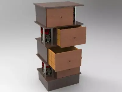 Dresser wooden bookcase with three drawers Free 3D model