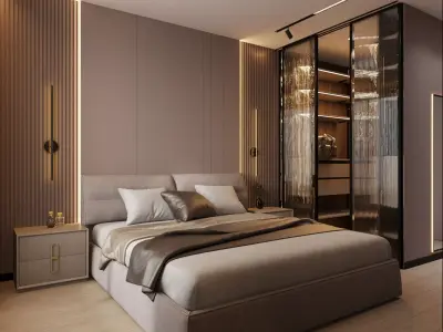 Bedroom in beige and gray tones 3D model