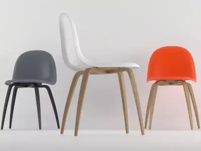 Gubi 5 wooden chair with two sticks in middle 3D model