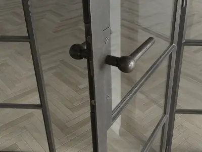 Set 5 steel frame glass doors 3D model