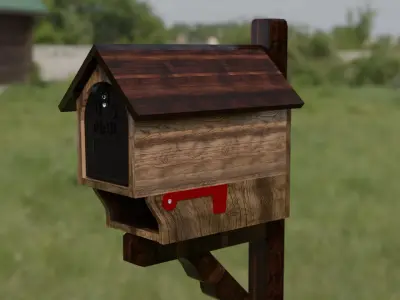 Wooden Mailbox Cover with Mailbox and Post Low-poly 3D model