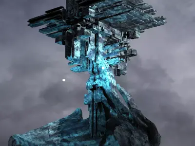 Ice Sci fi Base Tower Rocks 3D model